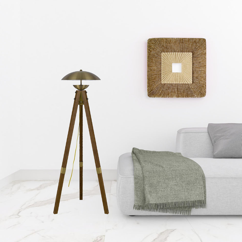 Brass Tripod Floor Lamp With Antiqued Brass Dome Shade By Homeroots | Floor Lamps | Modishstore - 2