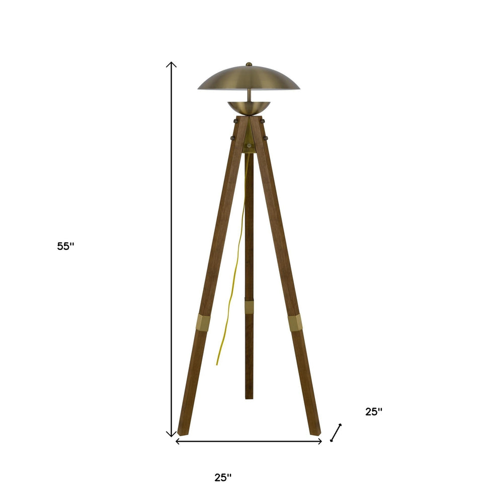 Brass Tripod Floor Lamp With Antiqued Brass Dome Shade By Homeroots | Floor Lamps | Modishstore - 3