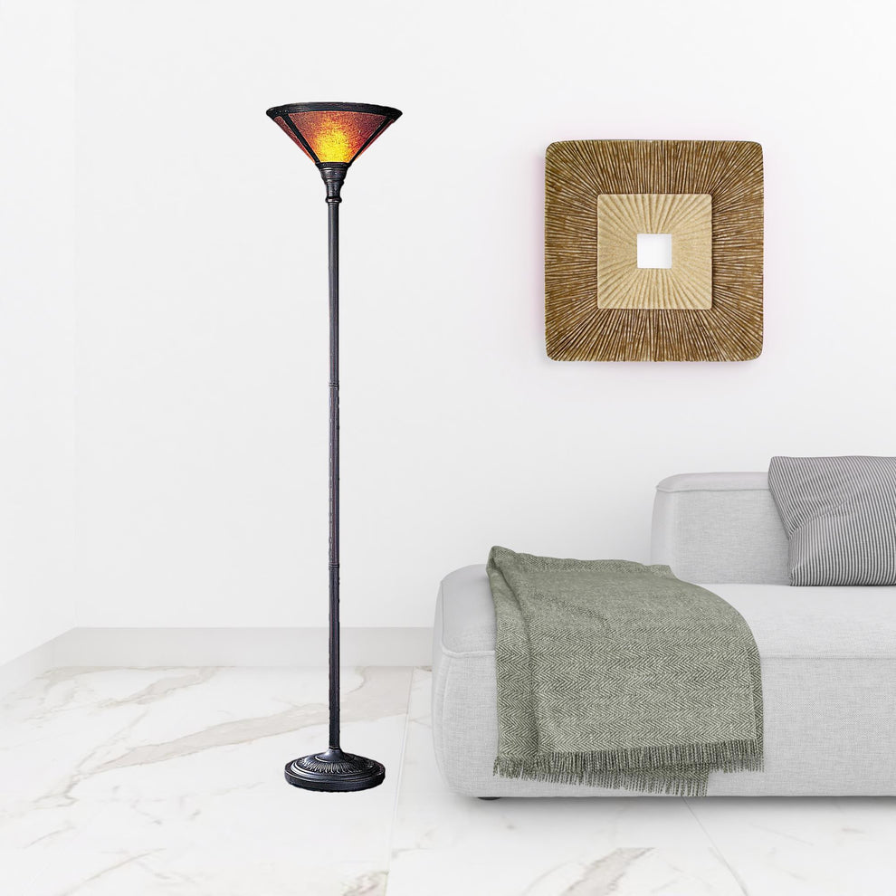 Rusted Torchiere Floor Lamp With Brown Dome Shade By Homeroots | Floor Lamps | Modishstore - 2