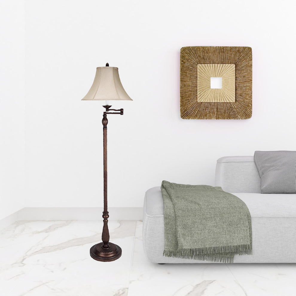 Rusted Swing Arm Floor Lamp With Champagne Bell Shade By Homeroots | Floor Lamps | Modishstore - 2