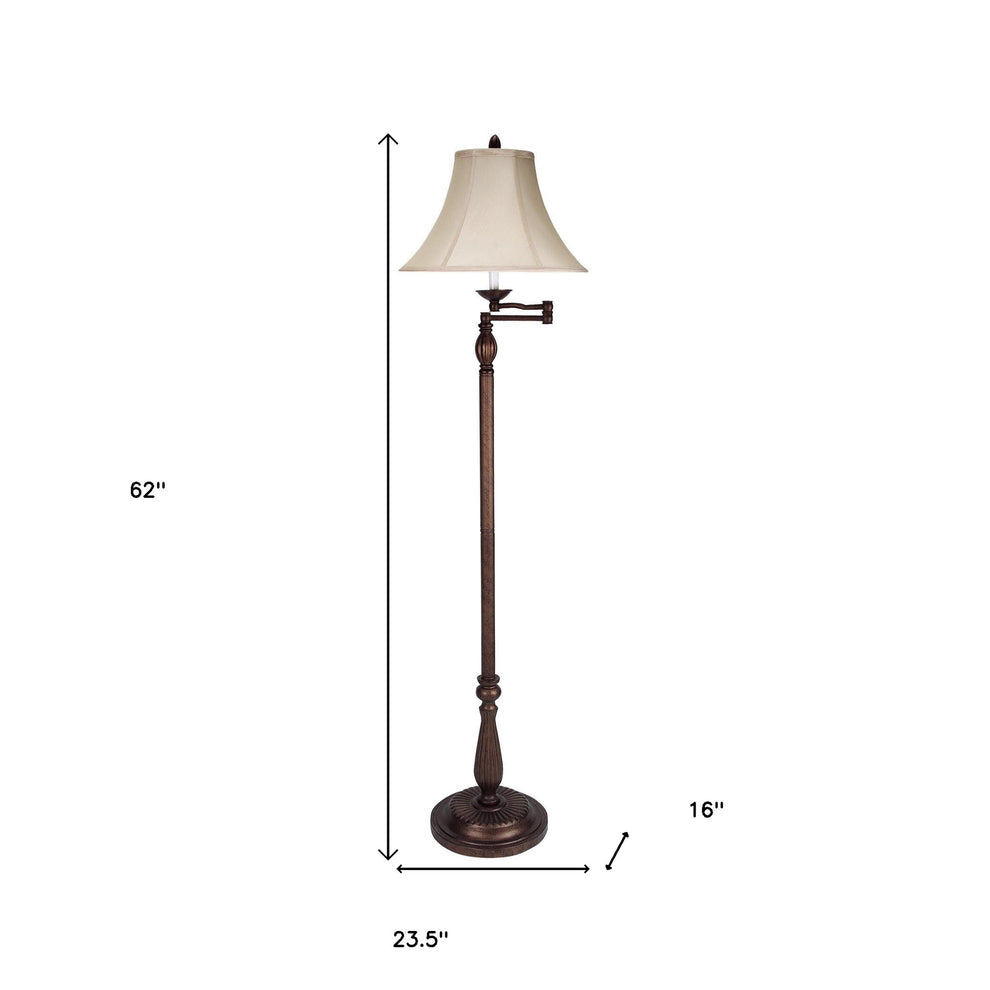 Rusted Swing Arm Floor Lamp With Champagne Bell Shade By Homeroots | Floor Lamps | Modishstore - 3