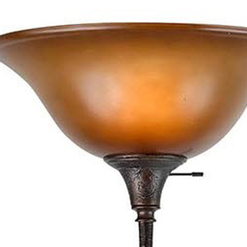 Amber Torchiere Floor Lamp With Brown Glass Dome Shade By Homeroots | Floor Lamps | Modishstore - 4