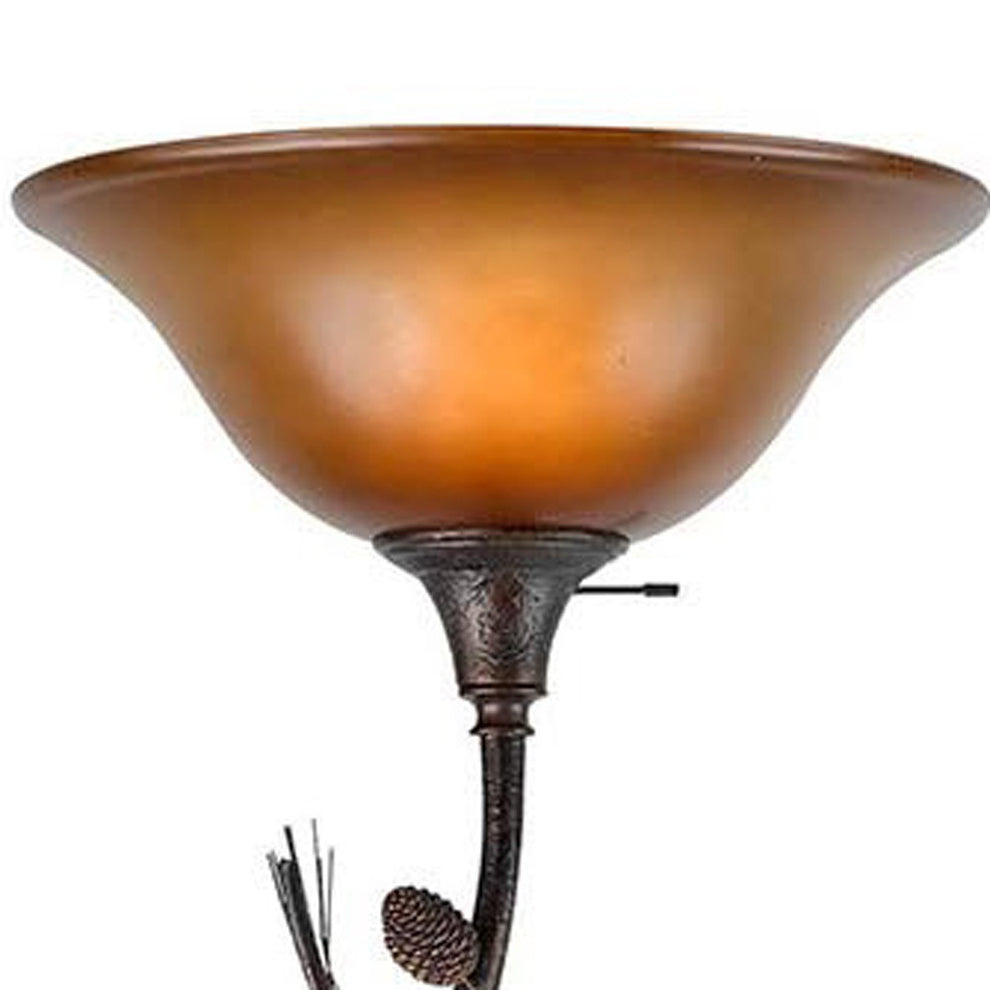 Amber Torchiere Floor Lamp With Brown Glass Dome Shade By Homeroots | Floor Lamps | Modishstore - 5