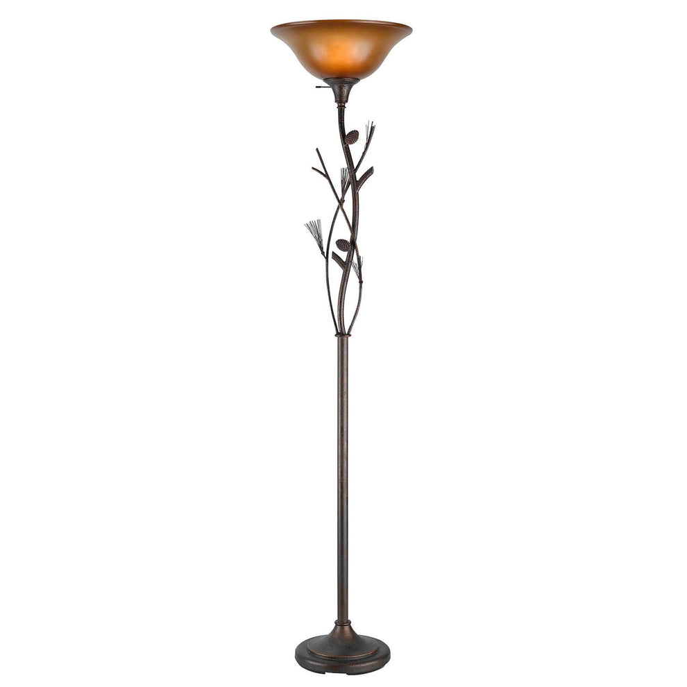 Amber Torchiere Floor Lamp With Brown Glass Dome Shade By Homeroots | Floor Lamps | Modishstore - 6