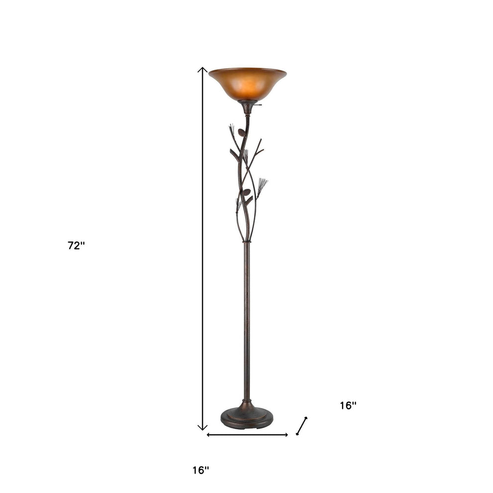 Amber Torchiere Floor Lamp With Brown Glass Dome Shade By Homeroots | Floor Lamps | Modishstore - 3