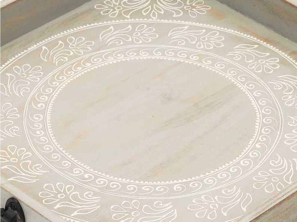 Set Of Two Gray and White Octagon Solid Wood Paisley Handmade Serving Tray With Handles By Homeroots | Trays & Pedestals | Modishstore - 5