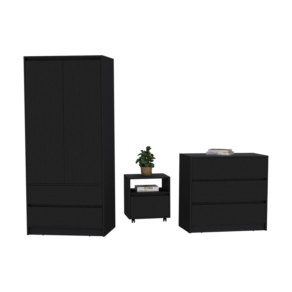 Three Piece Black Bedroom Set By Homeroots | Bedroom Sets | Modishstore - 3