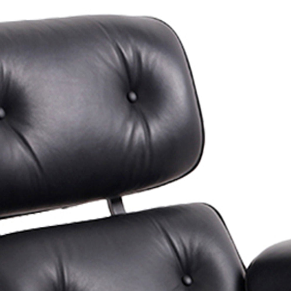 Black and Dark Brown Genuine Leather Tufted Swivel Lounge Chair With Ottoman By Homeroots | Accent Chairs | Modishstore - 5