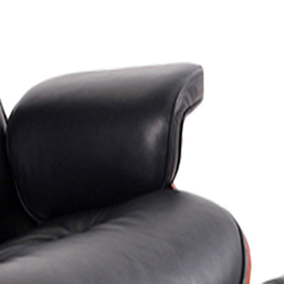 Black and Dark Brown Genuine Leather Tufted Swivel Lounge Chair With Ottoman By Homeroots | Accent Chairs | Modishstore - 4
