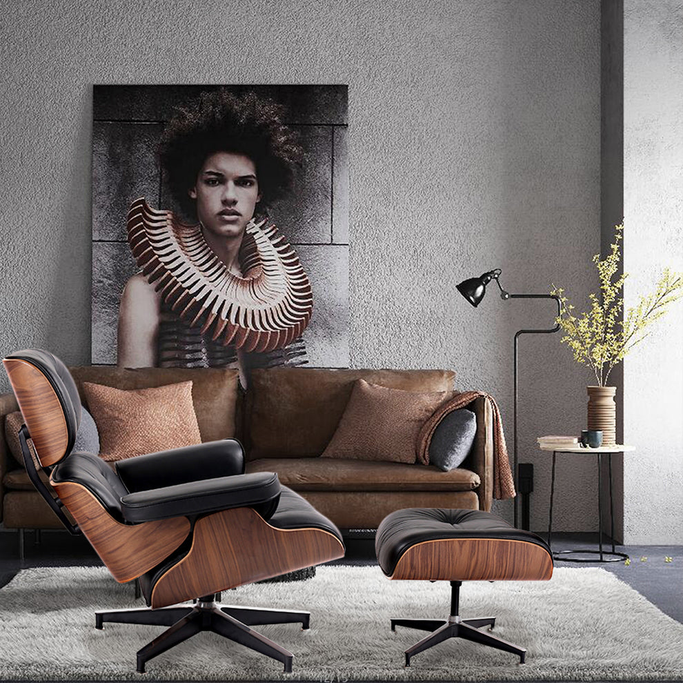 Black and Brown Genuine Leather Tufted Swivel Lounge Chair With Ottoman By Homeroots | Accent Chairs | Modishstore - 2