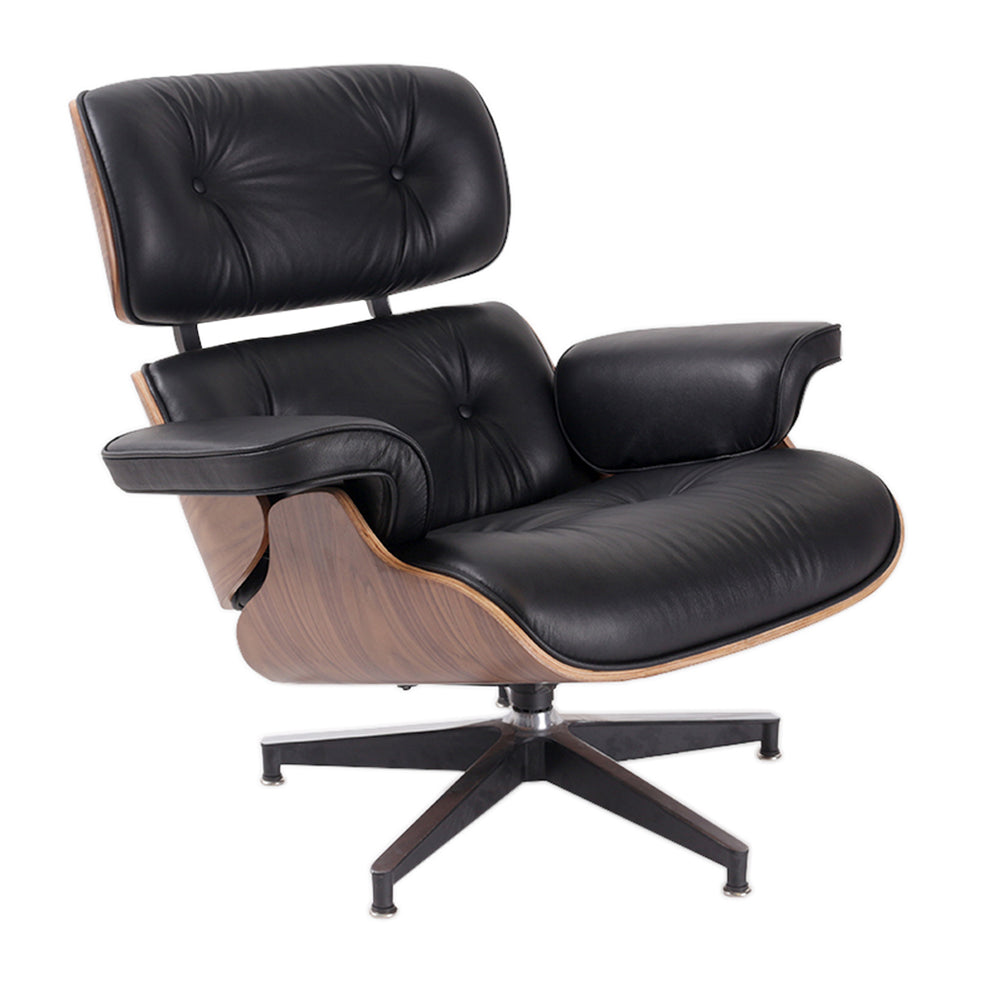 Black and Brown Genuine Leather Tufted Swivel Lounge Chair With Ottoman By Homeroots | Accent Chairs | Modishstore - 3
