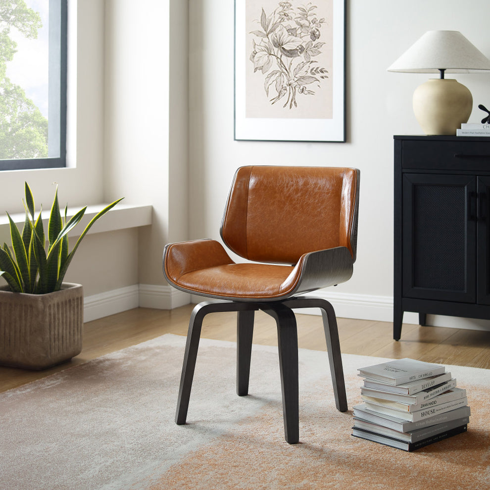 Brown And Black Upholstered Faux Leather Curved Back Dining Side Chair By Homeroots | Dining Chairs | Modishstore - 5