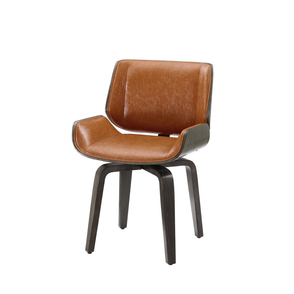 Brown And Black Upholstered Faux Leather Curved Back Dining Side Chair By Homeroots | Dining Chairs | Modishstore - 2