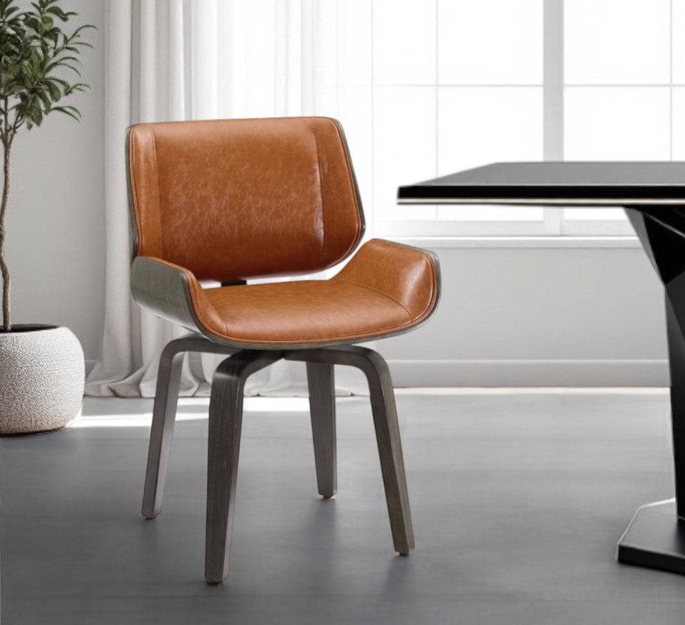 Brown And Black Upholstered Faux Leather Curved Back Dining Side Chair By Homeroots | Dining Chairs | Modishstore - 7