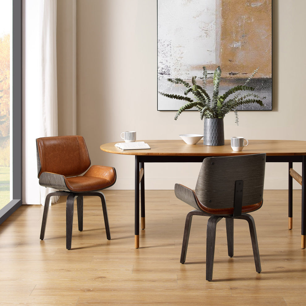 Brown And Black Upholstered Faux Leather Curved Back Dining Side Chair By Homeroots | Dining Chairs | Modishstore - 4