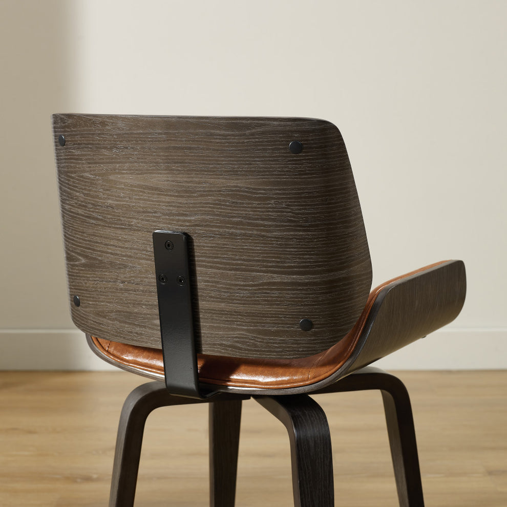 Brown And Black Upholstered Faux Leather Curved Back Dining Side Chair By Homeroots | Dining Chairs | Modishstore - 3