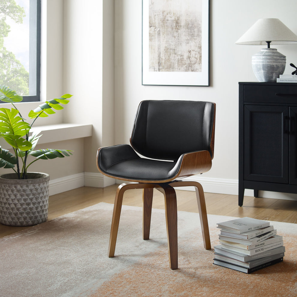 Black And Brown Upholstered Faux Leather Curved Back Dining Side Chair By Homeroots | Dining Chairs | Modishstore - 5