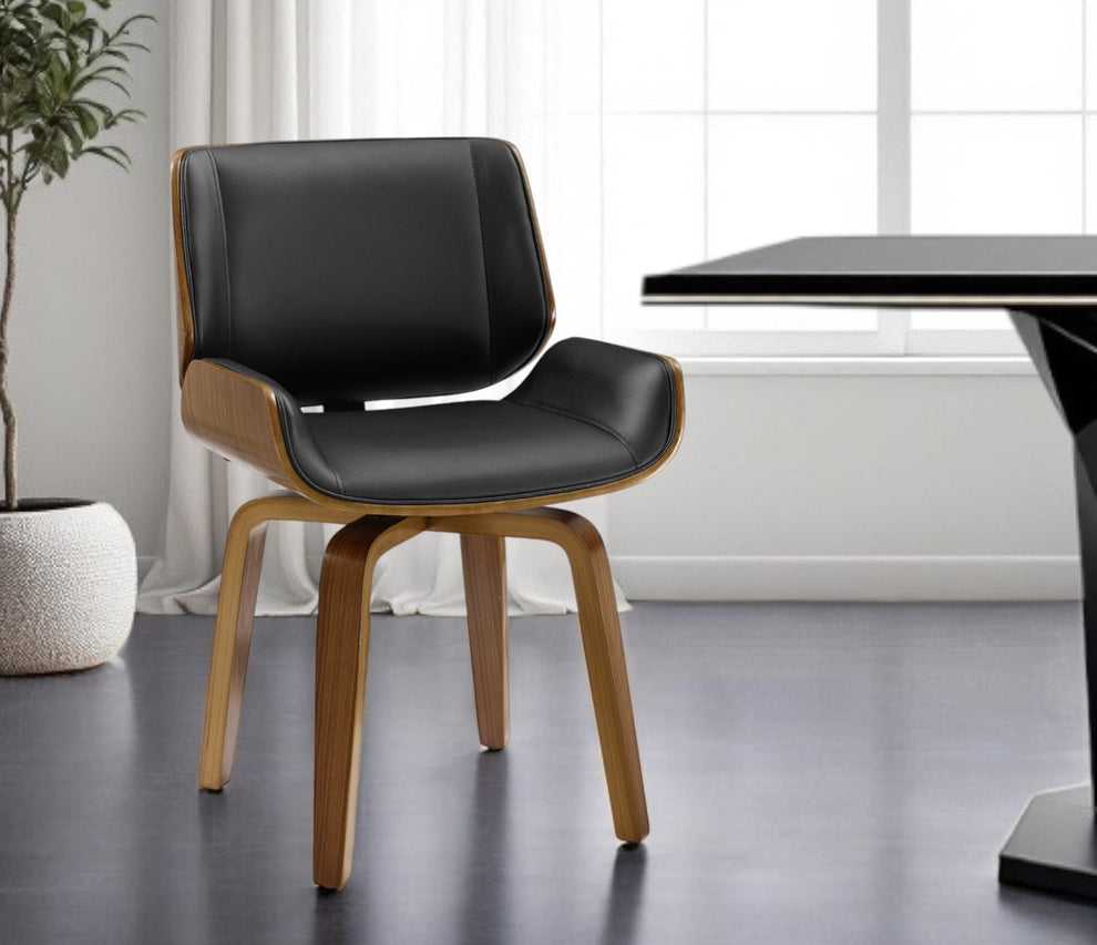 Black And Brown Upholstered Faux Leather Curved Back Dining Side Chair By Homeroots | Dining Chairs | Modishstore - 7