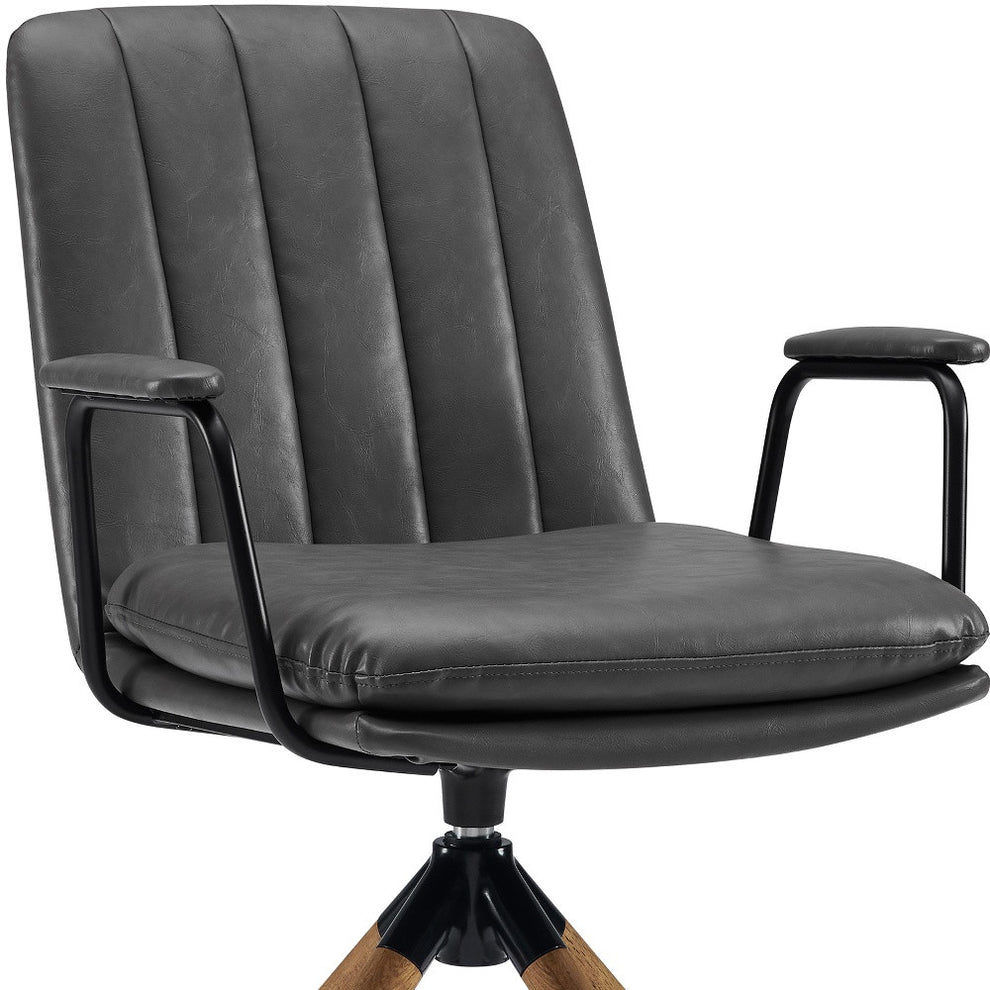 Gray And Natural Faux Leather Swivel Arm Chair By Homeroots | Accent Chairs | Modishstore - 5