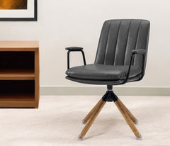 Gray And Natural Faux Leather Swivel Arm Chair By Homeroots