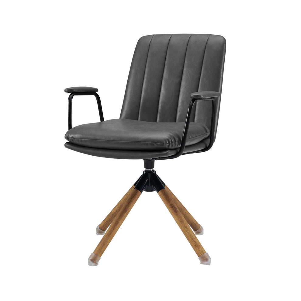 Gray And Natural Faux Leather Swivel Arm Chair By Homeroots | Accent Chairs | Modishstore - 2
