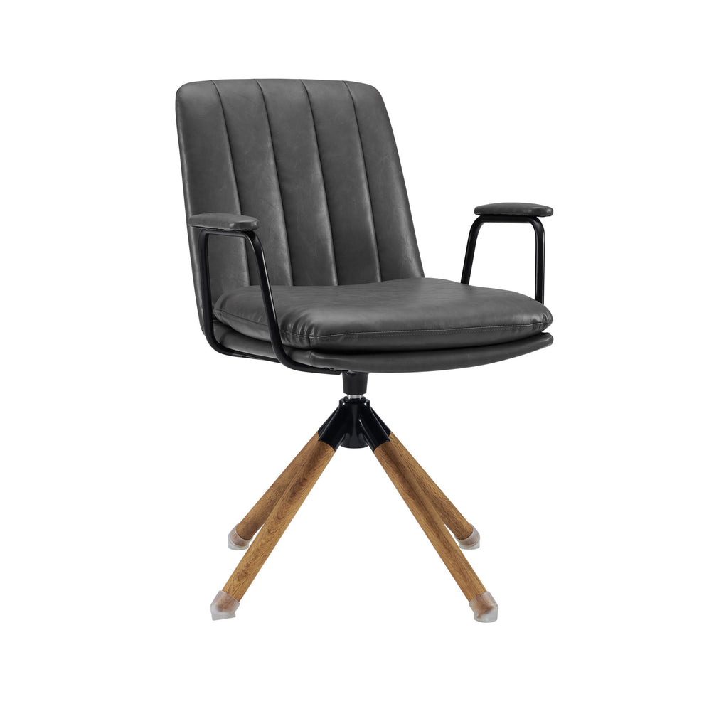Gray And Natural Faux Leather Swivel Arm Chair By Homeroots | Accent Chairs | Modishstore - 6