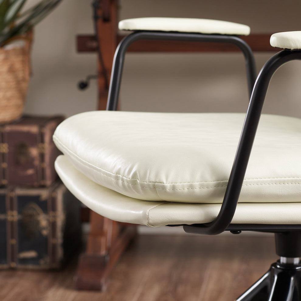 Off White Faux Leather And Brown Swivel Arm Chair By Homeroots | Accent Chairs | Modishstore - 5