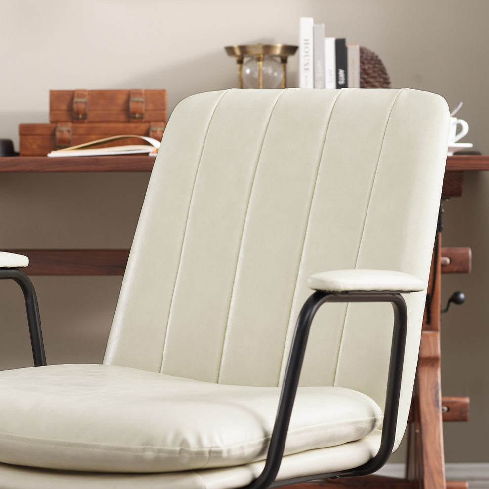 Off White Faux Leather And Brown Swivel Arm Chair By Homeroots | Accent Chairs | Modishstore - 6