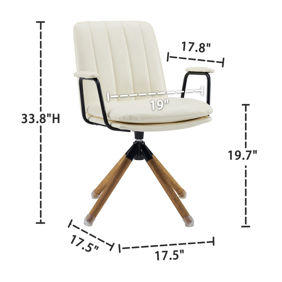 Off White Faux Leather And Brown Swivel Arm Chair By Homeroots | Accent Chairs | Modishstore - 4