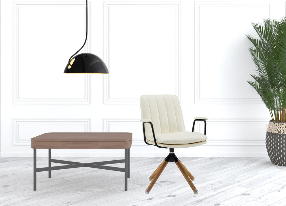 Off White Faux Leather And Brown Swivel Arm Chair By Homeroots | Accent Chairs | Modishstore - 8