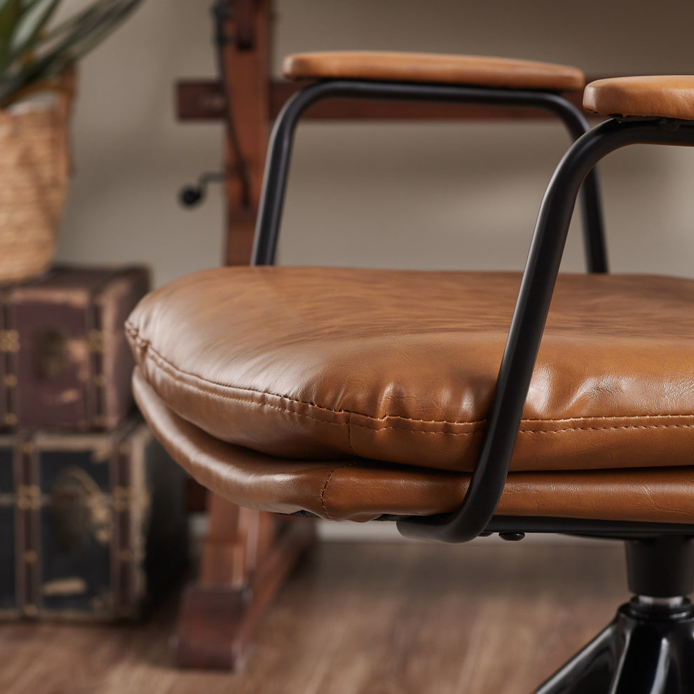 Brown Faux Leather Swivel Arm Chair By Homeroots | Accent Chairs | Modishstore - 5