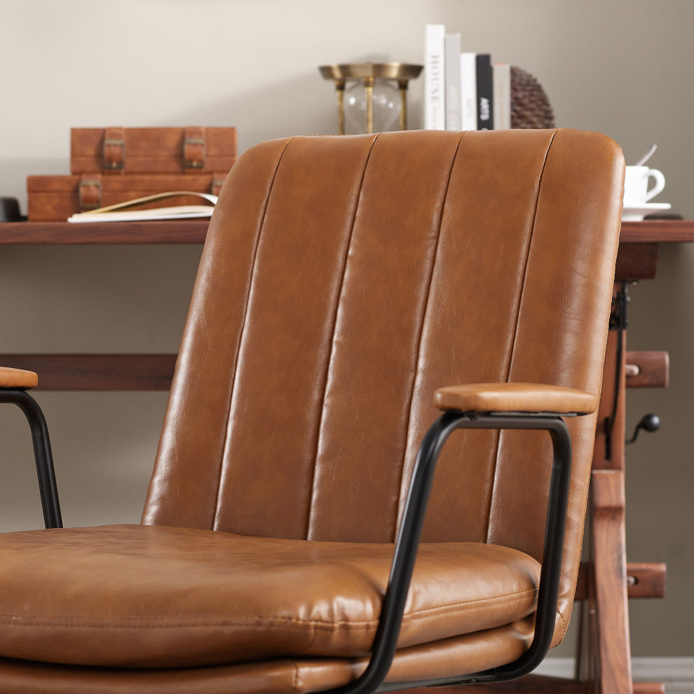 Brown Faux Leather Swivel Arm Chair By Homeroots | Accent Chairs | Modishstore - 6