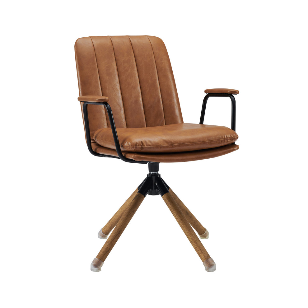 Brown Faux Leather Swivel Arm Chair By Homeroots | Accent Chairs | Modishstore - 8