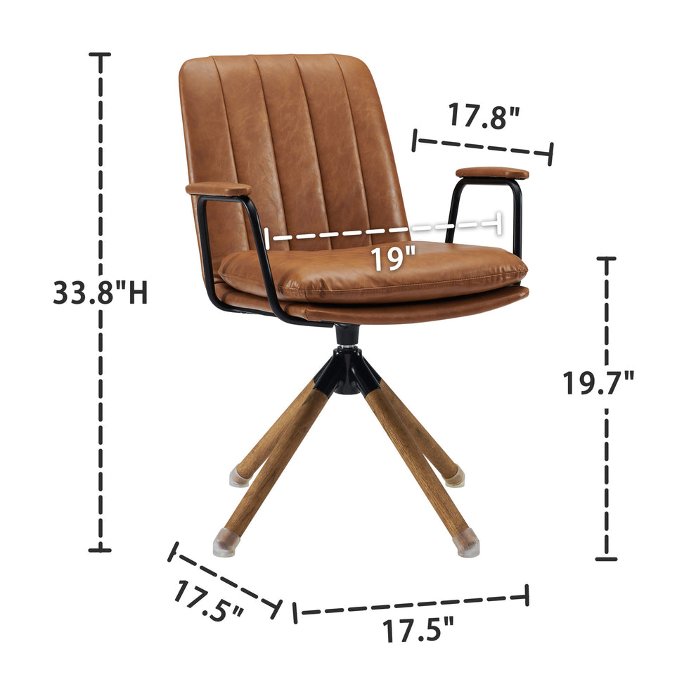 Brown Faux Leather Swivel Arm Chair By Homeroots | Accent Chairs | Modishstore - 4