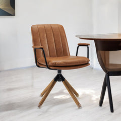 Brown Faux Leather Swivel Arm Chair By Homeroots