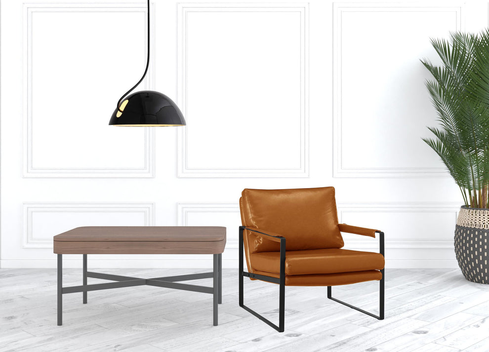 Brown Faux Leather And Black Arm Chair By Homeroots | Accent Chairs | Modishstore - 3