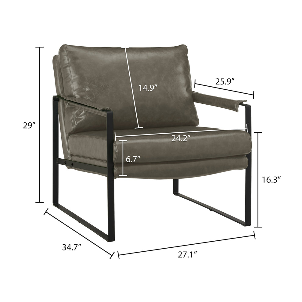 Dark Gray Faux Leather And Black Arm Chair By Homeroots | Accent Chairs | Modishstore - 5