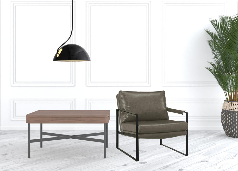 Dark Gray Faux Leather And Black Arm Chair By Homeroots | Accent Chairs | Modishstore - 4