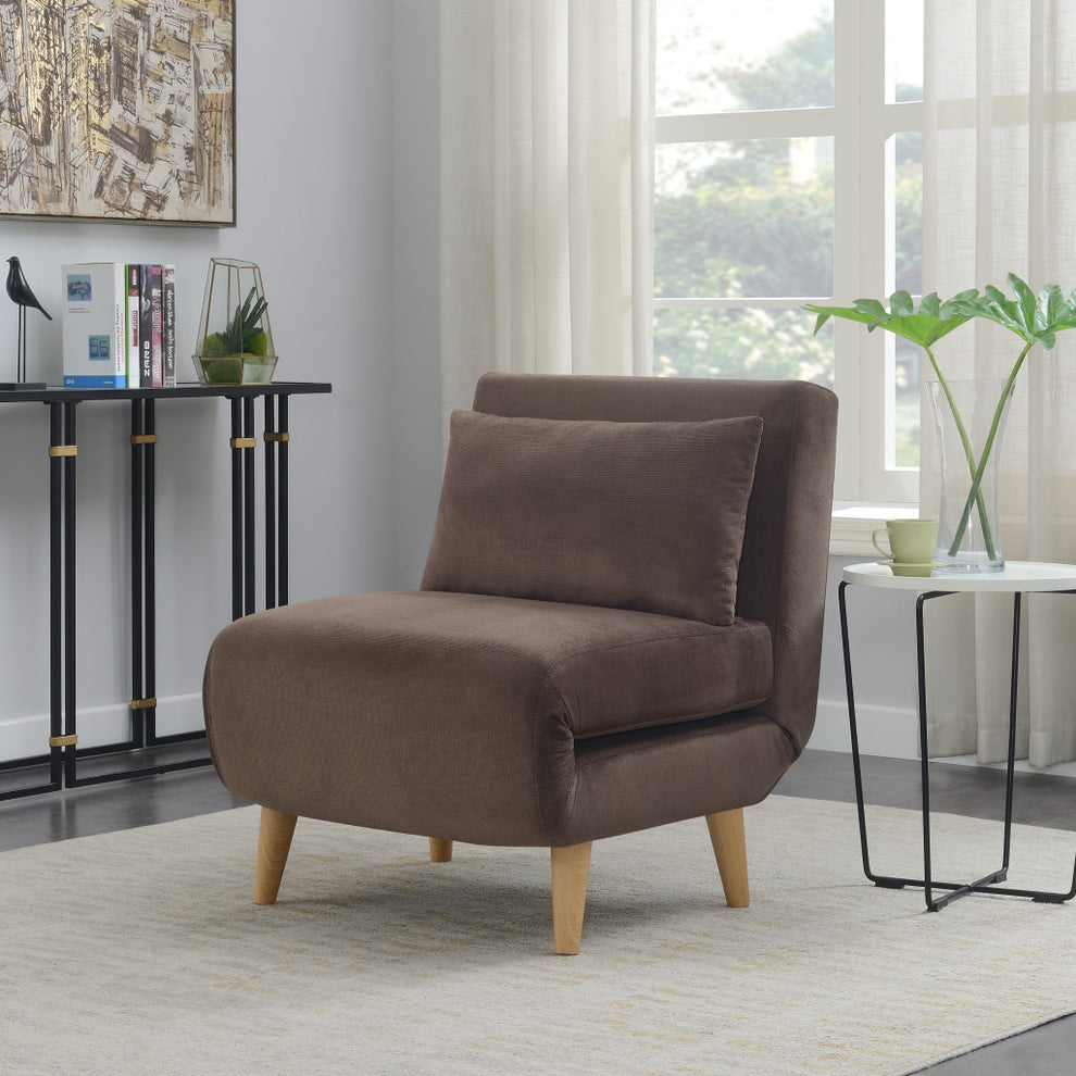 Brown and Natural Upholstered Convertible Chair And Toss Pillow By Homeroots | Accent Chairs | Modishstore - 3