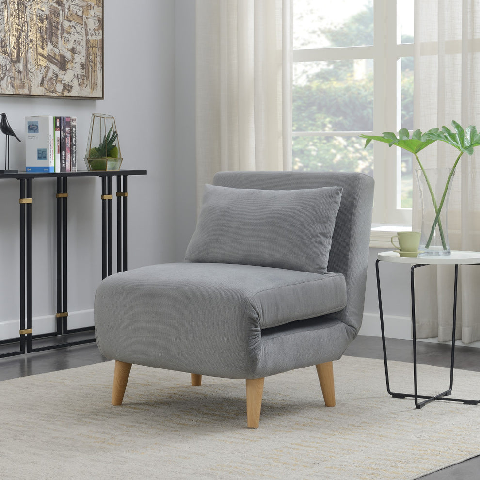 Light Gray and Natural Upholstered Convertible Chair And Toss Pillow By Homeroots | Accent Chairs | Modishstore - 2