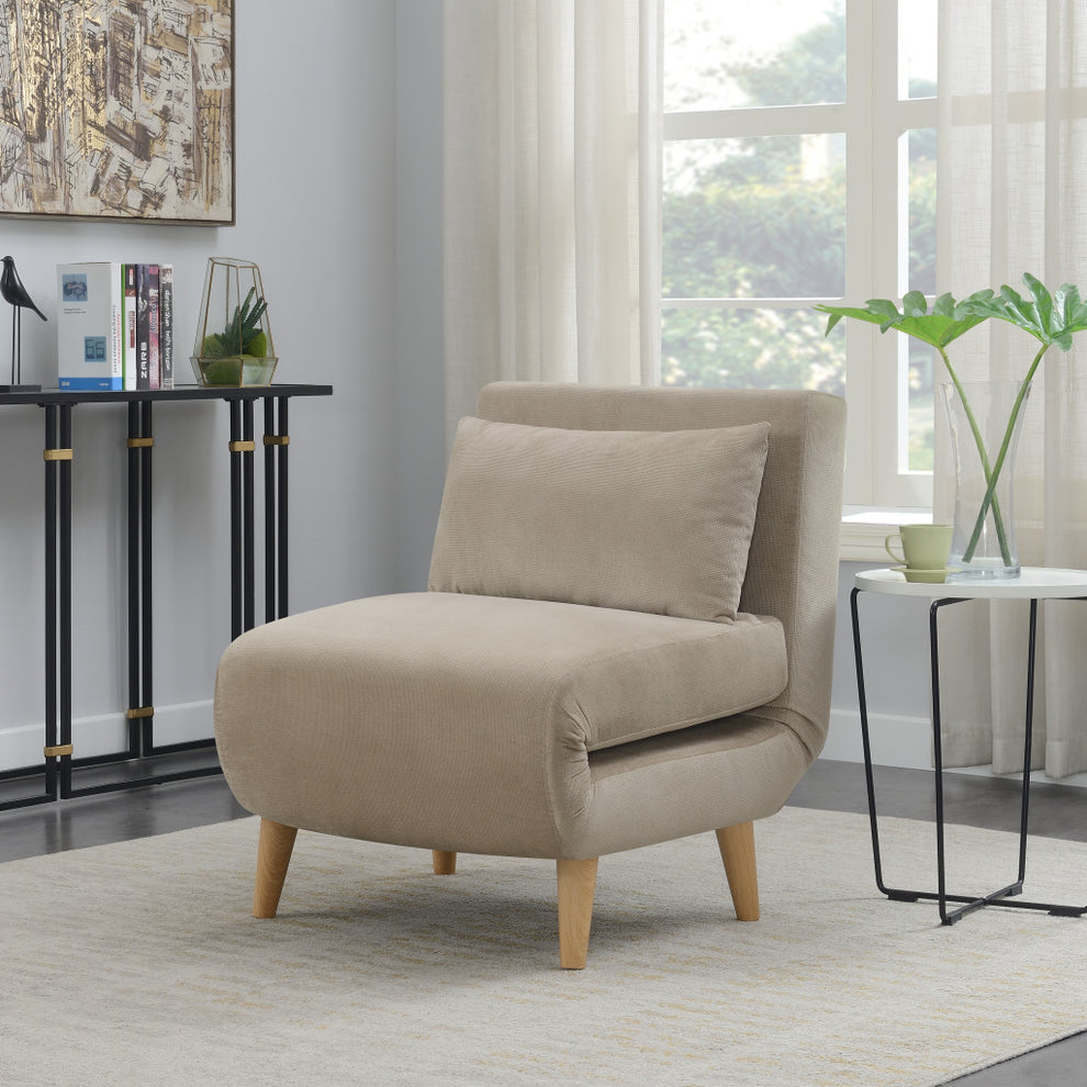 Beige and Natural Upholstered Slipper Chair And Toss Pillow By Homeroots | Accent Chairs | Modishstore - 4