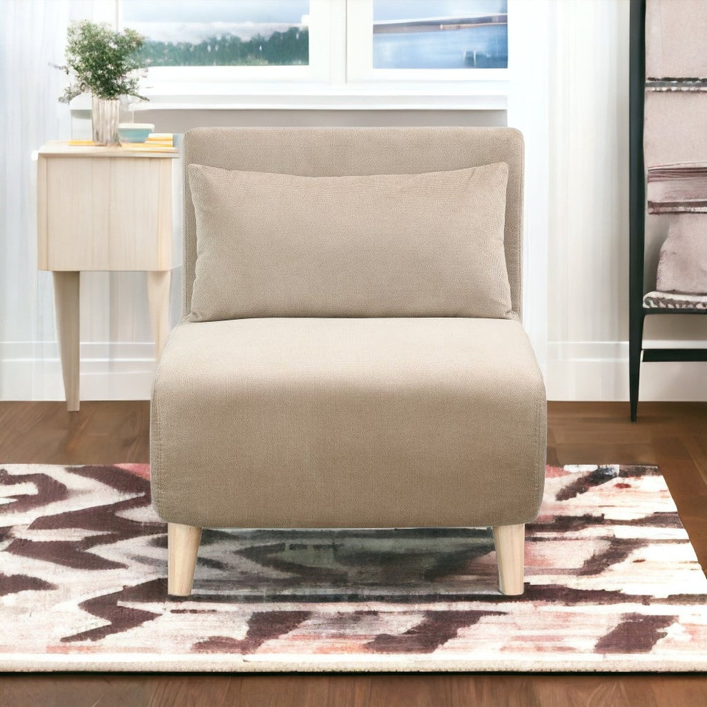 Beige and Natural Upholstered Slipper Chair And Toss Pillow By Homeroots | Accent Chairs | Modishstore - 2