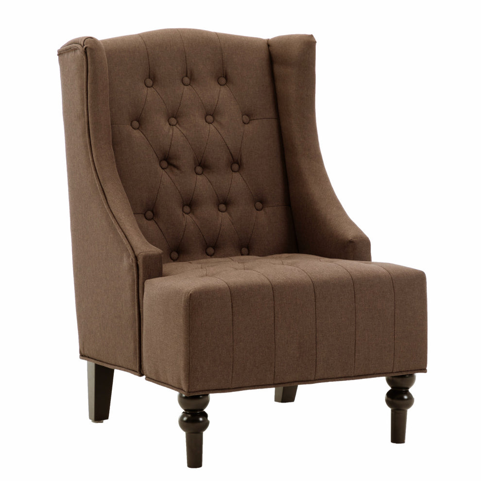 Brown and Black Velvet Tufted Wingback Chair By Homeroots | Accent Chairs | Modishstore - 7