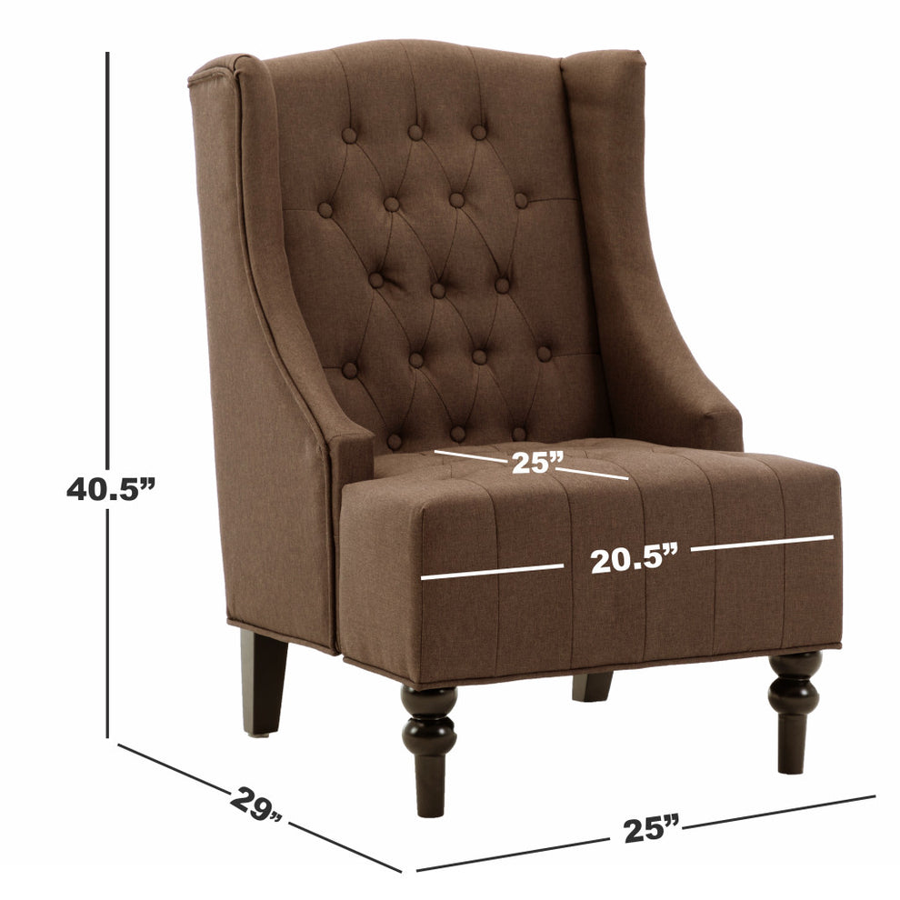 Brown and Black Velvet Tufted Wingback Chair By Homeroots | Accent Chairs | Modishstore - 6