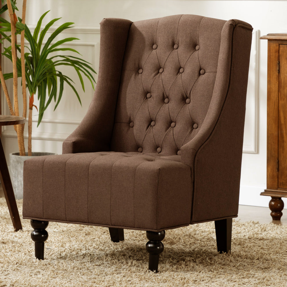 Brown and Black Velvet Tufted Wingback Chair By Homeroots | Accent Chairs | Modishstore - 4