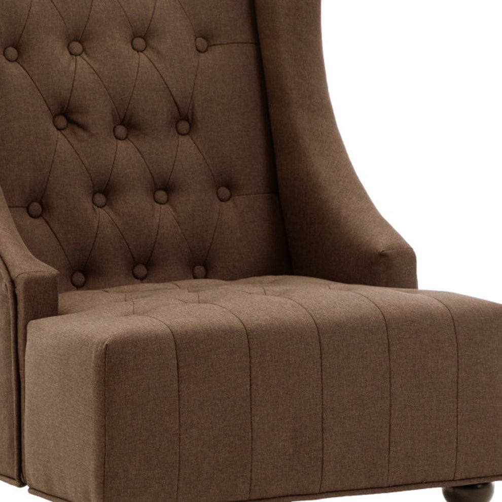 Brown and Black Velvet Tufted Wingback Chair By Homeroots | Accent Chairs | Modishstore - 2