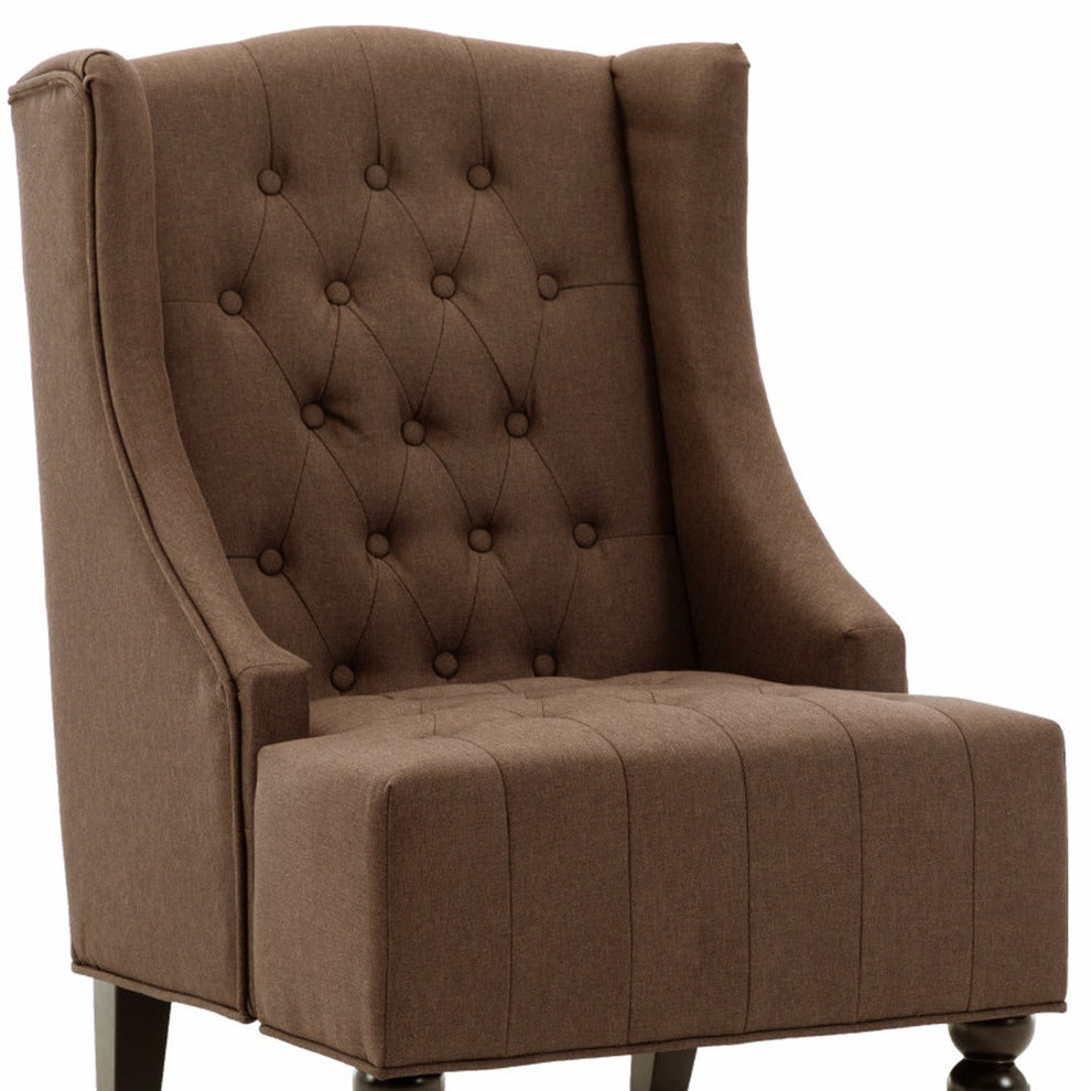 Brown and Black Velvet Tufted Wingback Chair By Homeroots | Accent Chairs | Modishstore - 3
