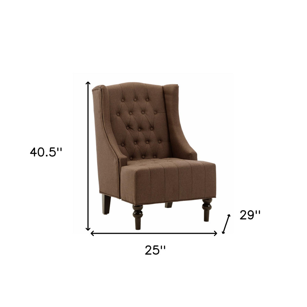 Brown and Black Velvet Tufted Wingback Chair By Homeroots | Accent Chairs | Modishstore - 5