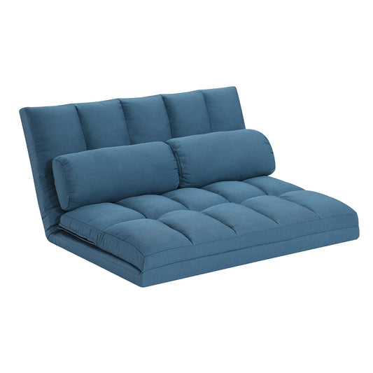 Blue Futon Convertible Sleeper Loveseat and Toss Pillows By Homeroots | Loveseats | Modishstore - 1