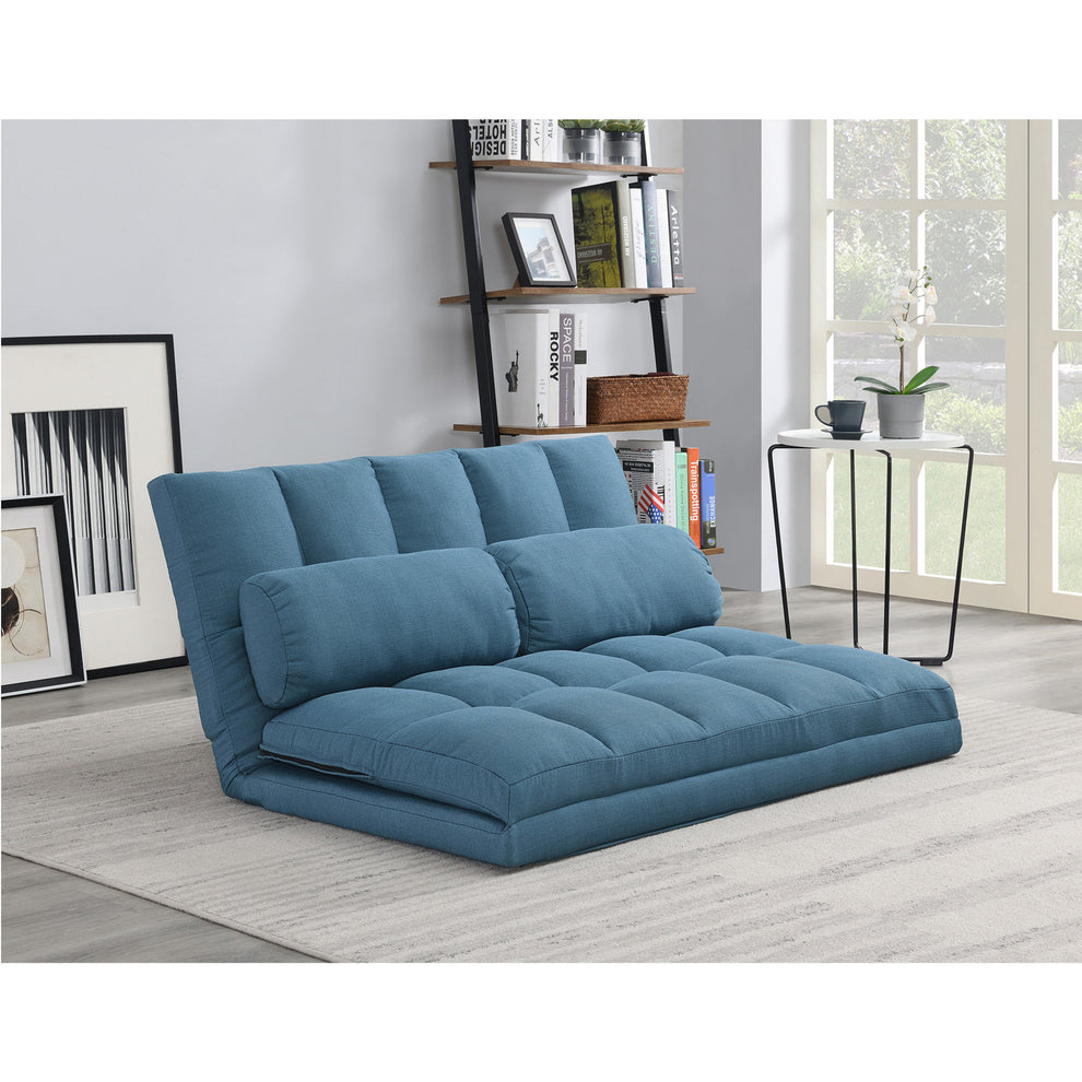 Blue Futon Convertible Sleeper Loveseat and Toss Pillows By Homeroots | Loveseats | Modishstore - 3